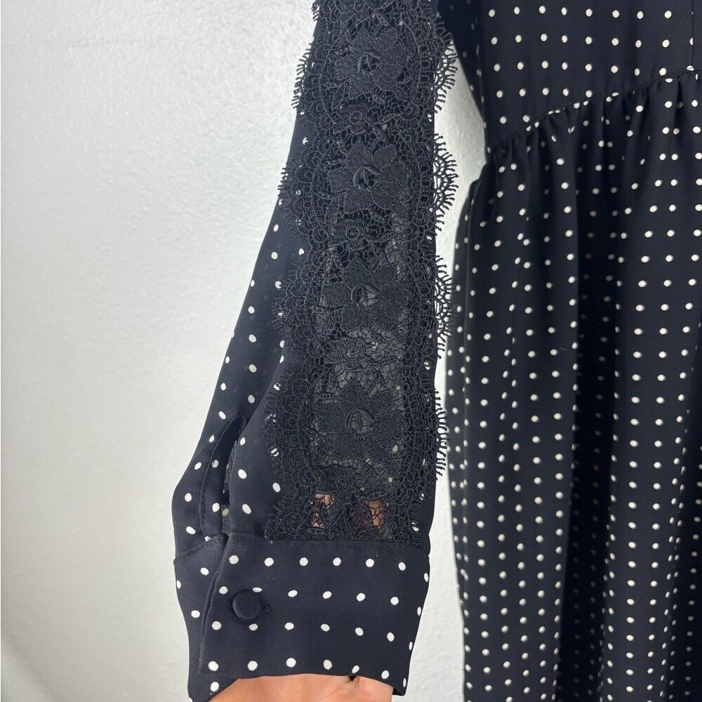 The Kooples Medium Black and White Polka Dot Pleated Collared Dress Lace Teacher - Picture 3 of 13